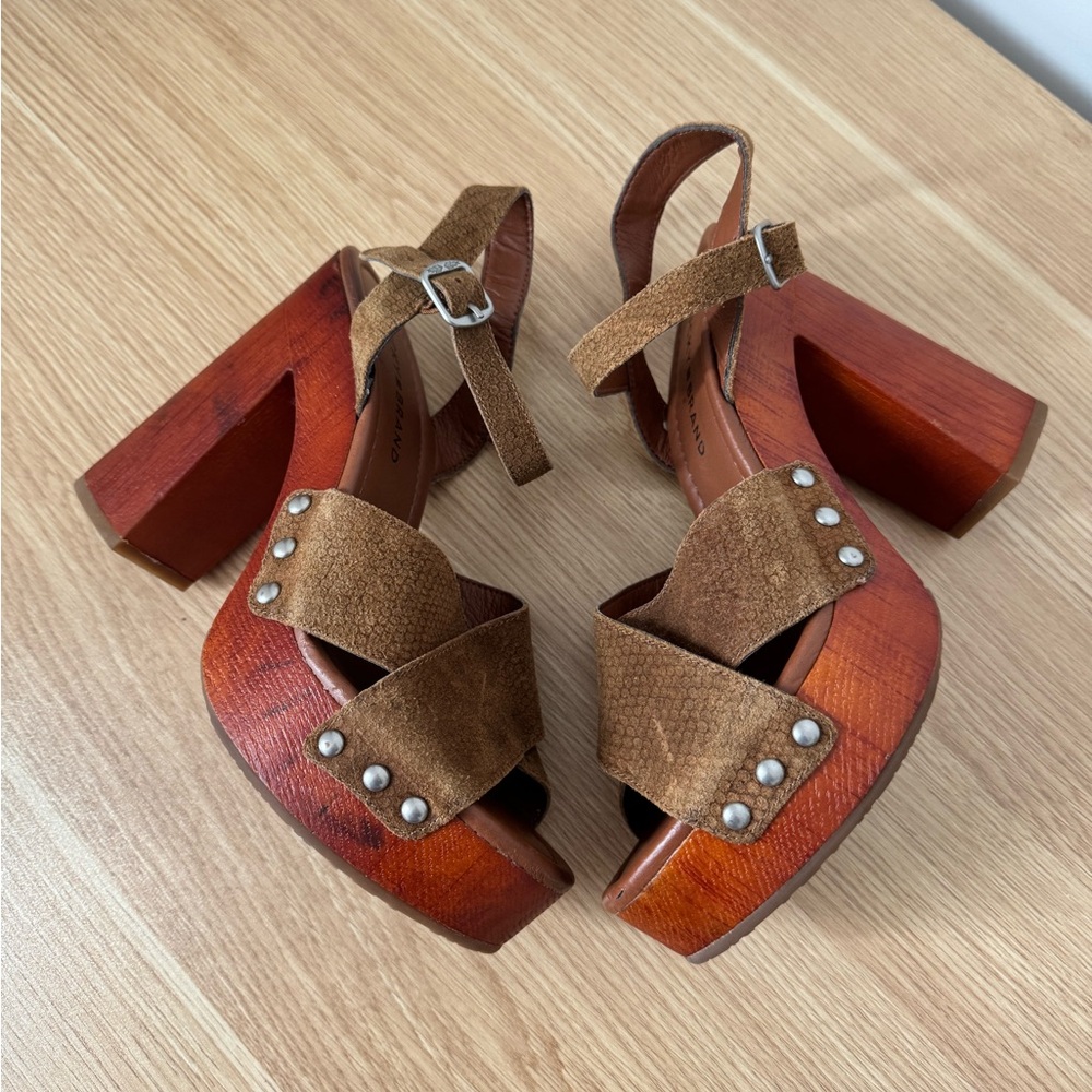 Lucky Brand Leather Suede Upper Faux Snake Print Strappy Platform Heel Size 7.5